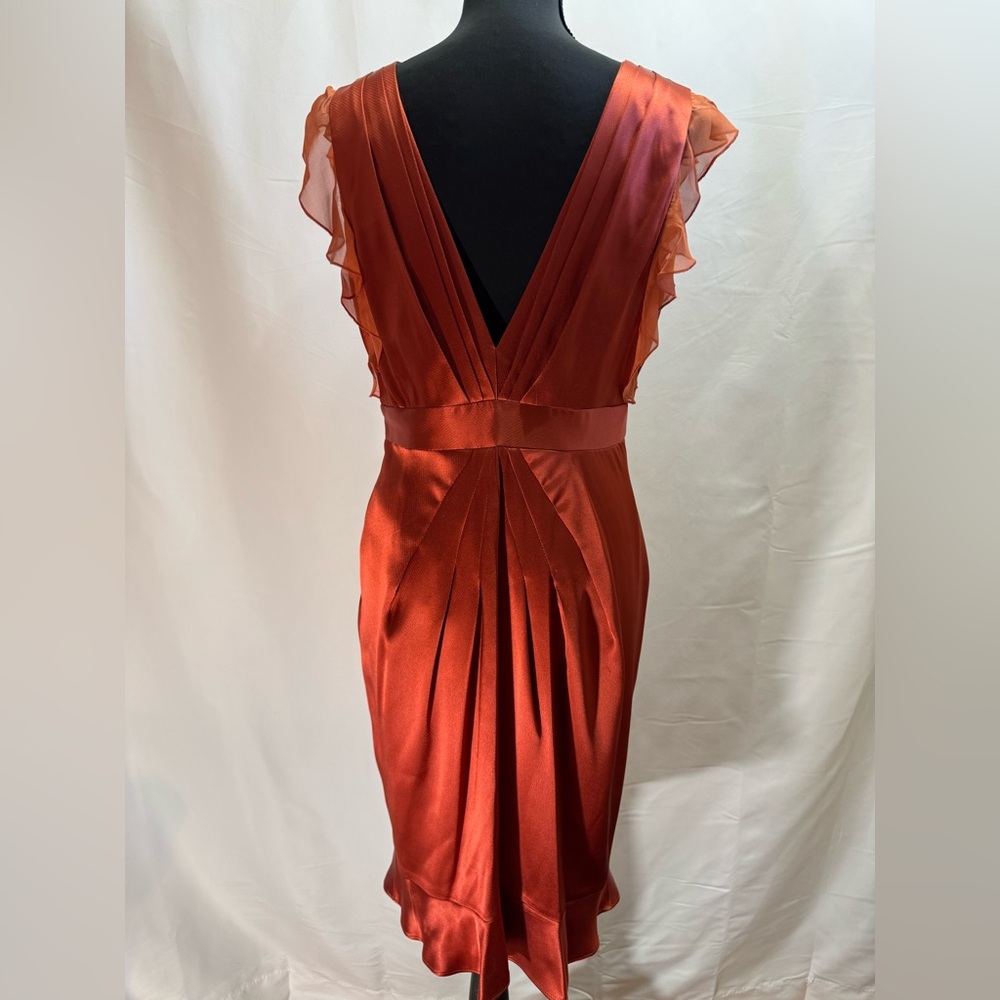 A.B.S. Allen Schwartz Copper Satin Pleated Cocktail Dress Size 6 Wedding Formal - Picture 5 of 13